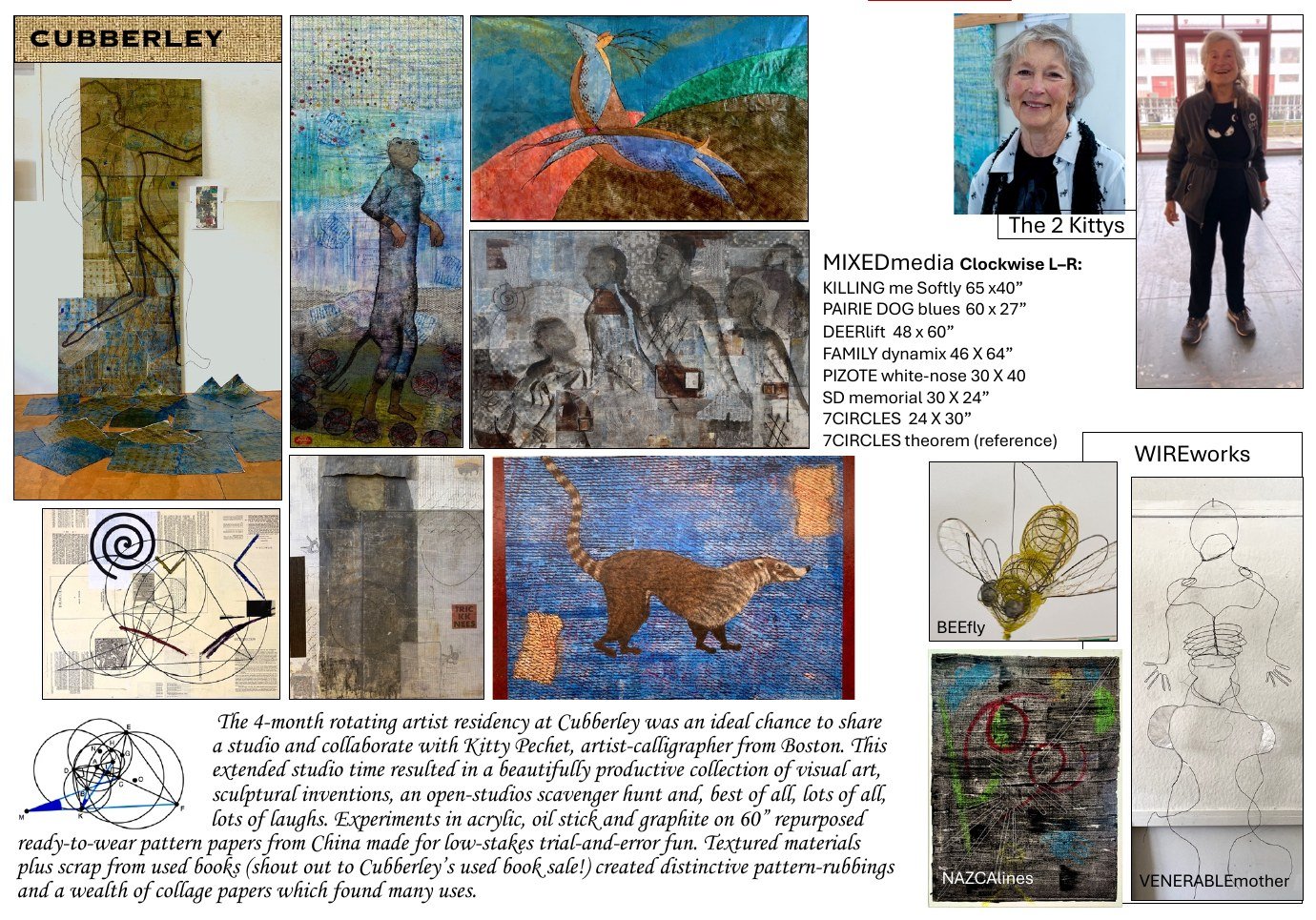 Cubberley residency work — mixed media paintings and wire works